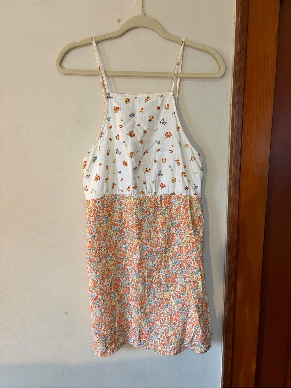 American Eagle Outfitters White Mini Dress with Orange Floral Print